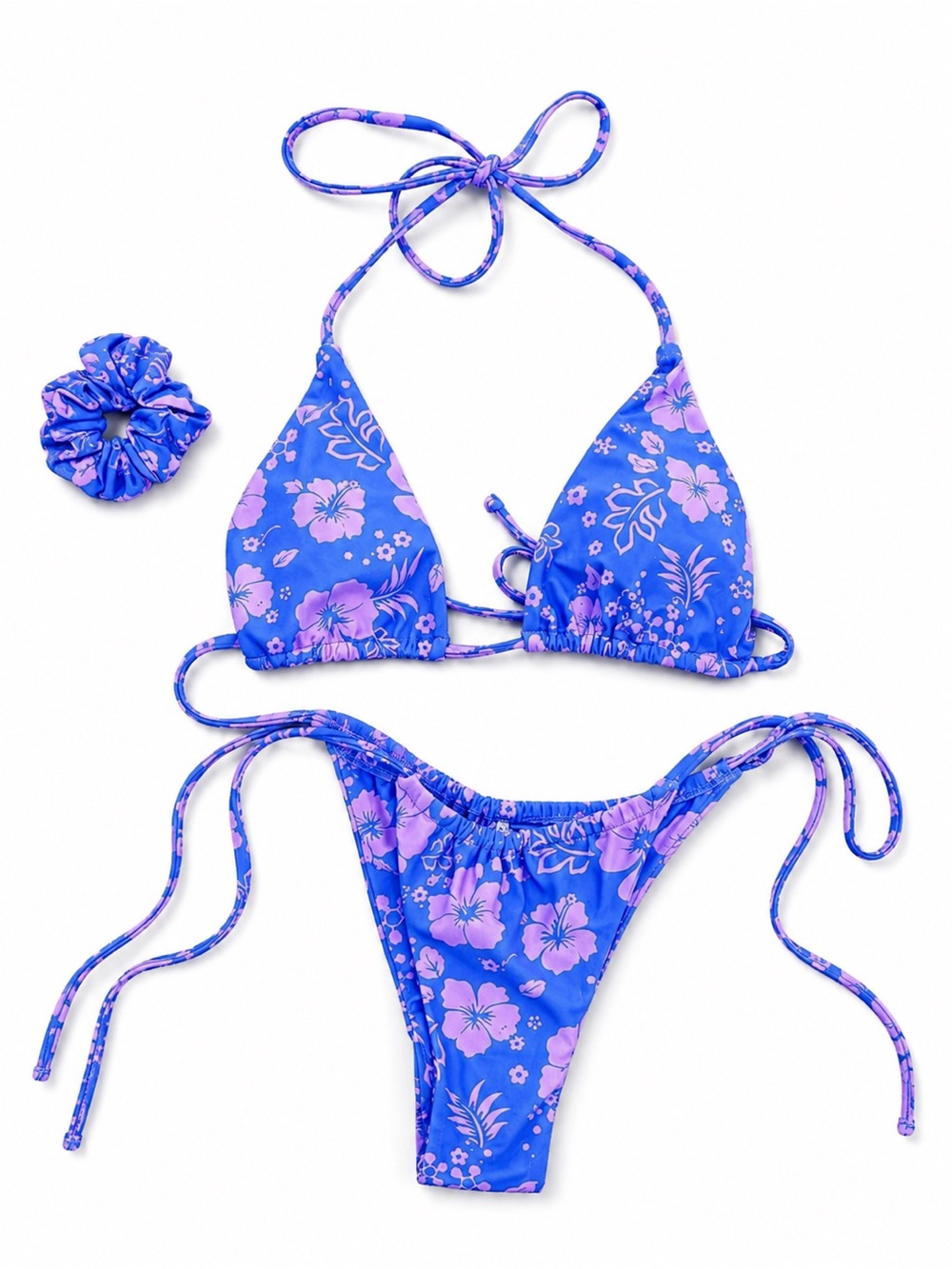 Purple and Pink Floral Tie-Side Bikini Set